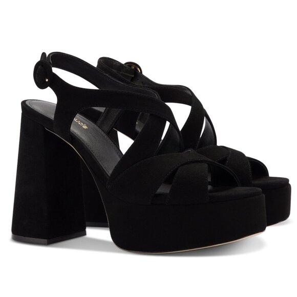 NEW LARROUDE Made In Brazil Suede Bee Heeled Slingback Sandals black 252 - Picture 2 of 7